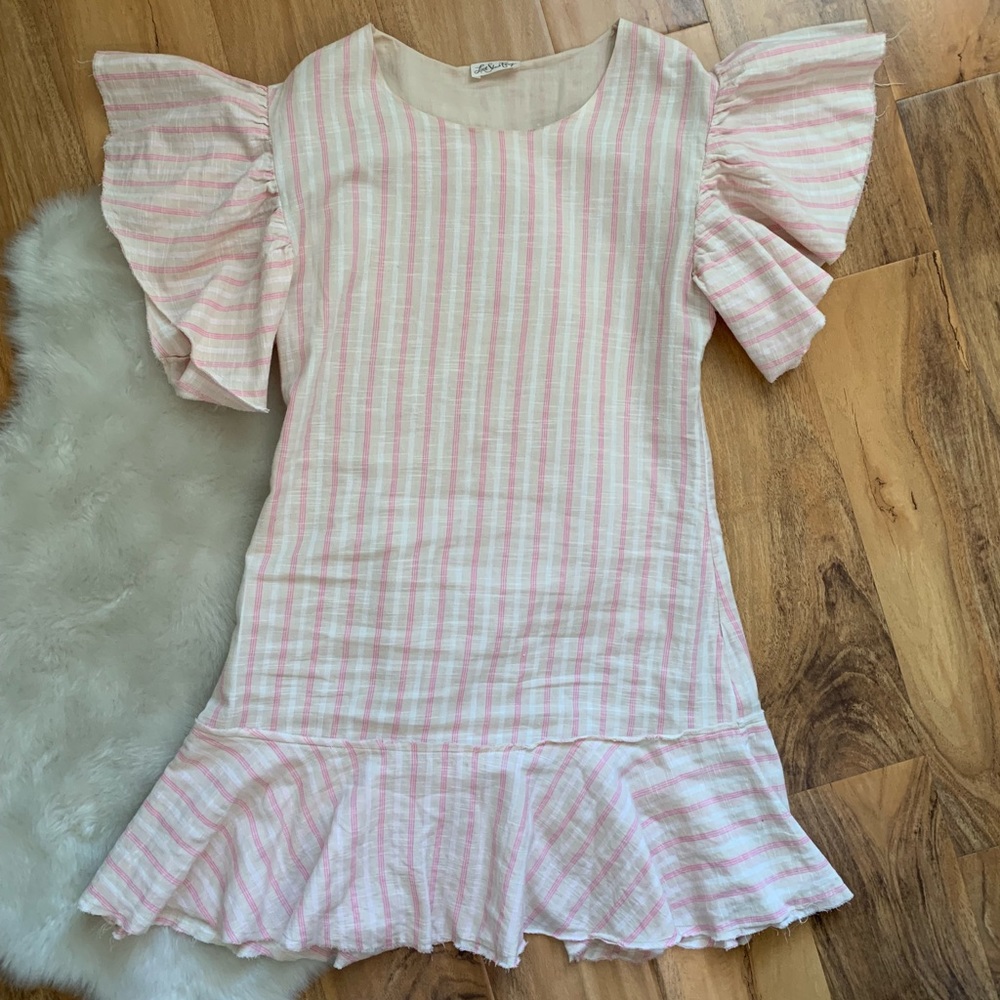 LoveShackFancy Pink Cara Striped Cotton Dress LSF
